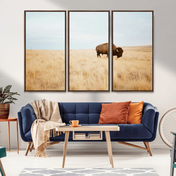 61392510-MGV-CV-36X24-Buffalo Wall Art Wall Art Canvas Print, Framed Western Wildlife Decor Art Picture Print, Rustic Farmhouse Art Perfect Rustic