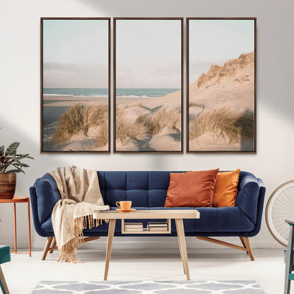 28064037-MGV-CV-36X24-Minimalist Seascape Wall Art Canvas Print, Framed Neutral Beach Print Art Picture Print, Sand Dune Photography Perfect