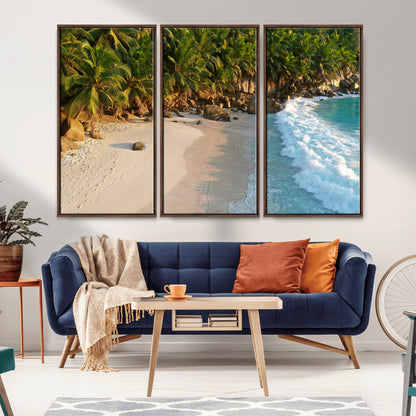 82312665-MGV-CV-36X24-Tropical Beach Wall Art Canvas Print, Framed Ocean Waves Art Picture Print, Palm Trees Perfect Coastal Minimalist Decor Artwork