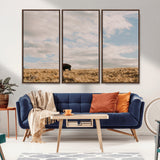 22754563-MGV-CV-36X24-Earthy Tones Wall Art Canvas Print, Framed Rustic Nature Art Picture Print, Solitary Buffalo Perfect Western Minimalist Decor