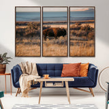 39509187-MGV-CV-36X24-Western Wildlife Wall Art Canvas Print, Framed Bison Art Picture Print, Golden Hour Perfect Western Rustic Decor Artwork