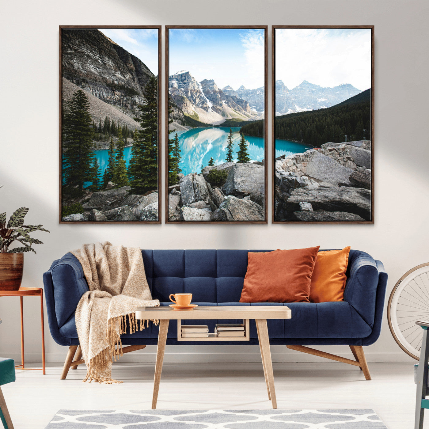 98014896-MGV-CV-36X24-Canadian Rockies Wall Art Canvas Print, Framed Mountain Landscape Art Picture Print, Turquoise Water Perfect Scandinavian