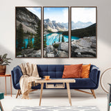 98014896-MGV-CV-36X24-Canadian Rockies Wall Art Canvas Print, Framed Mountain Landscape Art Picture Print, Turquoise Water Perfect Scandinavian