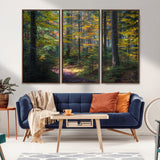 65810864-MGV-CV-36X24-Autumn Forest Wall Art Canvas Print, Framed Fall Woodland Art Picture Print, Golden Leaves Perfect Rustic Farmhouse Decor Artwork