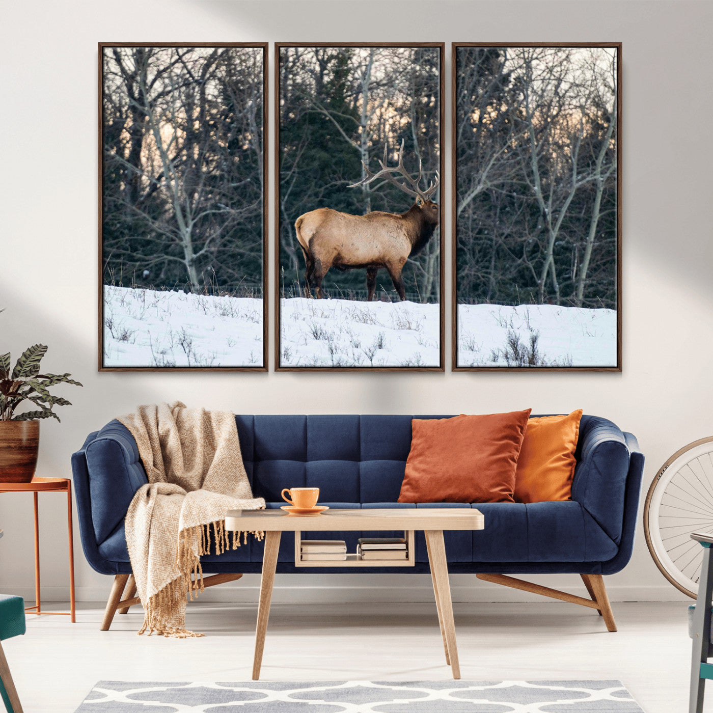 36533178-MGV-CV-36X24-Wild Elk Photography Wall Art Canvas Print, Framed Winter Wildlife Art Picture Print, Snowy Forest Perfect Rustic Lodge Decor