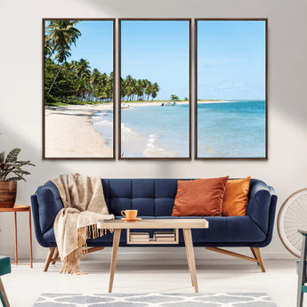 37858872-MGV-CV-36X24-Palm Tree Coast Wall Art Canvas Print, Framed Island Getaway Art Picture Print, Crystal Blue Water Perfect Tropical Coastal Decor