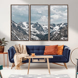 94074619-MGV-CV-36X24-Snowy Peaks Wall Art Canvas Print, Framed Alpine Wilderness Art Picture Print, Mountain Escape Perfect Winter Serenity Decor
