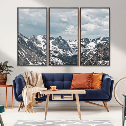 94074619-MGV-CV-36X24-Snowy Peaks Wall Art Canvas Print, Framed Alpine Wilderness Art Picture Print, Mountain Escape Perfect Winter Serenity Decor