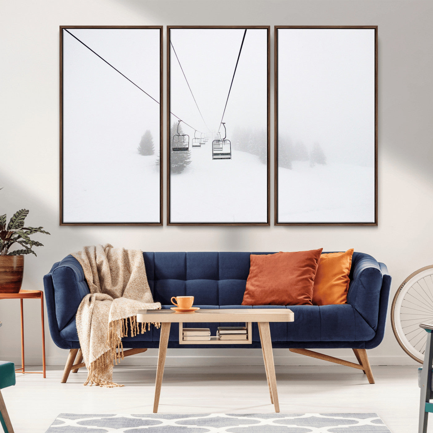 20216390-MGV-CV-36X24-Ski Lift Wall Art Canvas Print, Framed Snowy Landscape Art Picture Print, Alpine Adventure Perfect Nordic Minimalist Decor Artwork