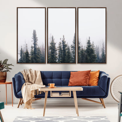 42364796-MGV-CV-36X24-Foggy Forest Wall Art Canvas Print, Framed Misty Pines Art Picture Print, Moody Woodland Perfect Scandinavian Minimalist Decor