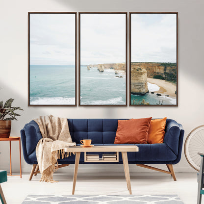 70095633-MGV-CV-36X24-Twelve Apostles Wall Art Canvas Print, Framed Coastal Cliffs Art Picture Print, Rugged Rock Formations Perfect Minimalist Coastal