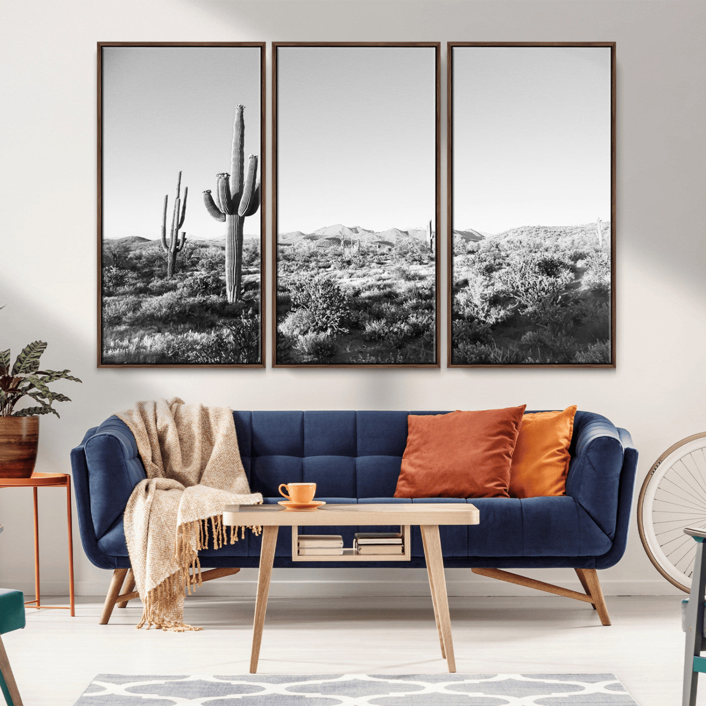 85205054-MGV-CV-36X24-Saguaro Cactus Wall Art Canvas Print, Framed Monochrome Landscape Art Picture Print, Scenic Arizona View Perfect Minimalist