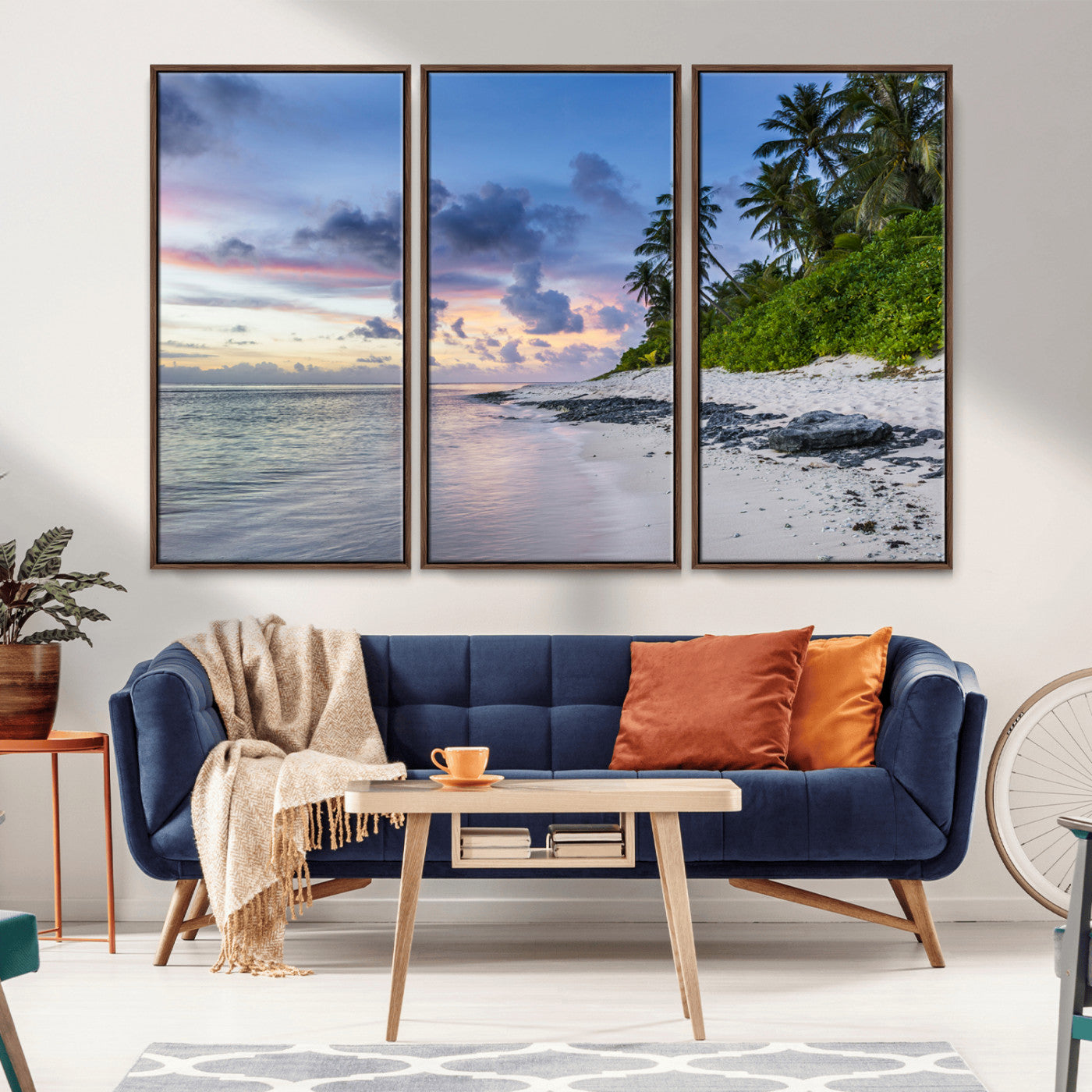 75045485-MGV-CV-36X24-Tropical Beach Wall Art Canvas Print, Framed Sunset Glow Art Picture Print, Palm Tree Coast Perfect Tropical Coastal Decor Artwork