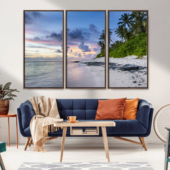 75045485-MGV-CV-36X24-Tropical Beach Wall Art Canvas Print, Framed Sunset Glow Art Picture Print, Palm Tree Coast Perfect Tropical Coastal Decor Artwork