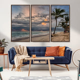 62574547-MGV-CV-36X24-Tropical Storm Wall Art Canvas Print, Framed Moody Beach Art Picture Print, Dramatic Sky Perfect Tropical Coastal Decor Artwork