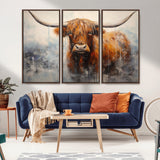 X61001-MGV-CV-36X24-Scottish Highland Wall Art Canvas Print, Framed Longhorn Art Picture Print, Western Cow Perfect Farmhouse Decor Artwork