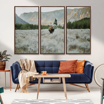 41674074-MGV-CV-36X24-Bison Wall Art – American Buffalo Wildlife Photography Canvas Print, Western Mountain Landscape Artwork Rustic Nature Decor for