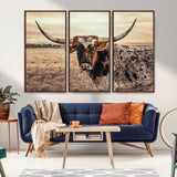 95745718-MGV-CV-36X24-Texas Longhorn Wall Art – Western Cattle Photography Canvas Print, Rustic Ranch Animal Artwork Country Farmhouse Decor for Living