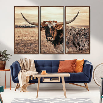 95745718-MGV-CV-36X24-Texas Longhorn Wall Art – Western Cattle Photography Canvas Print, Rustic Ranch Animal Artwork Country Farmhouse Decor for Living