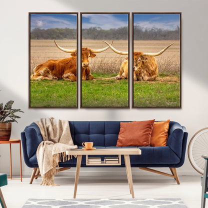 54598515-MGV-CV-36X24-Texas Longhorns Wall Art – Rustic Cattle Ranch Canvas Print, Western Farmhouse Animal Photography Decor for Living Room, Office,
