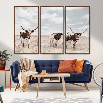 65621083-MGV-CV-36X24-Texas Longhorn Wall Art – Rustic Western Cattle Canvas Print, Southwestern Ranch Photography Decor for Living Room, Office,