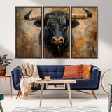 91615410-MGV-CV-36X24-Bull Wall Art – Rustic Western Longhorn Canvas Print, Powerful Abstract Animal Painting, Farmhouse Ranch Decor for Living Room,