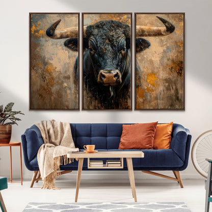 91615410-MGV-CV-36X24-Bull Wall Art – Rustic Western Longhorn Canvas Print, Powerful Abstract Animal Painting, Farmhouse Ranch Decor for Living Room,