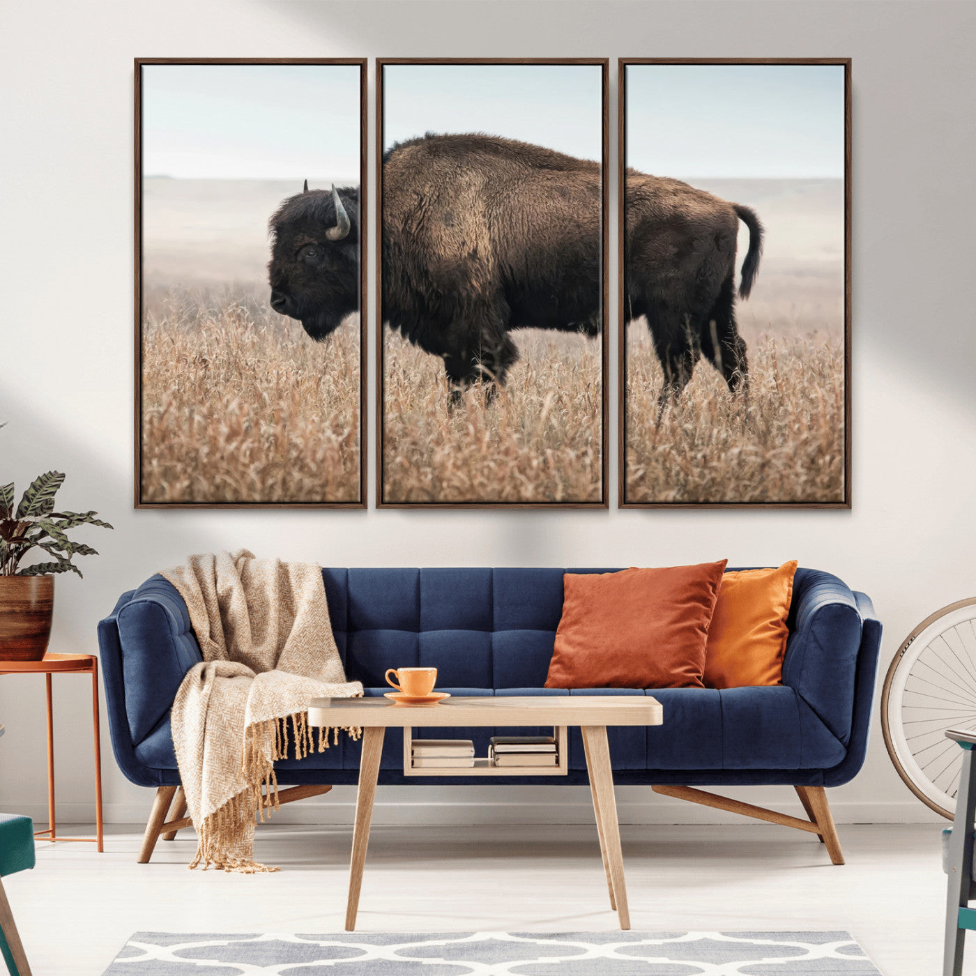 69909079-MGV-CV-36X24-Bison Wall Art – Majestic Buffalo Canvas Print in Prairie Grasslands, Rustic Western Animal Painting, Farmhouse Ranch Decor for