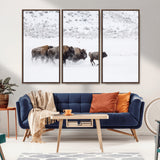 61161423-MGV-CV-36X24-Running Bison Herd Wall Art – Winter Buffalo Canvas Print, Wildlife Photography Decor for Rustic Living Room, Farmhouse, Lodge,