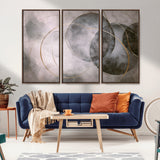 20066876-MGV-CV-36X24-Neutral Abstract Circle Wall Art – Modern Gray Beige Gold Canvas Print, Minimalist Geometric Painting for Bedroom, Living Room,