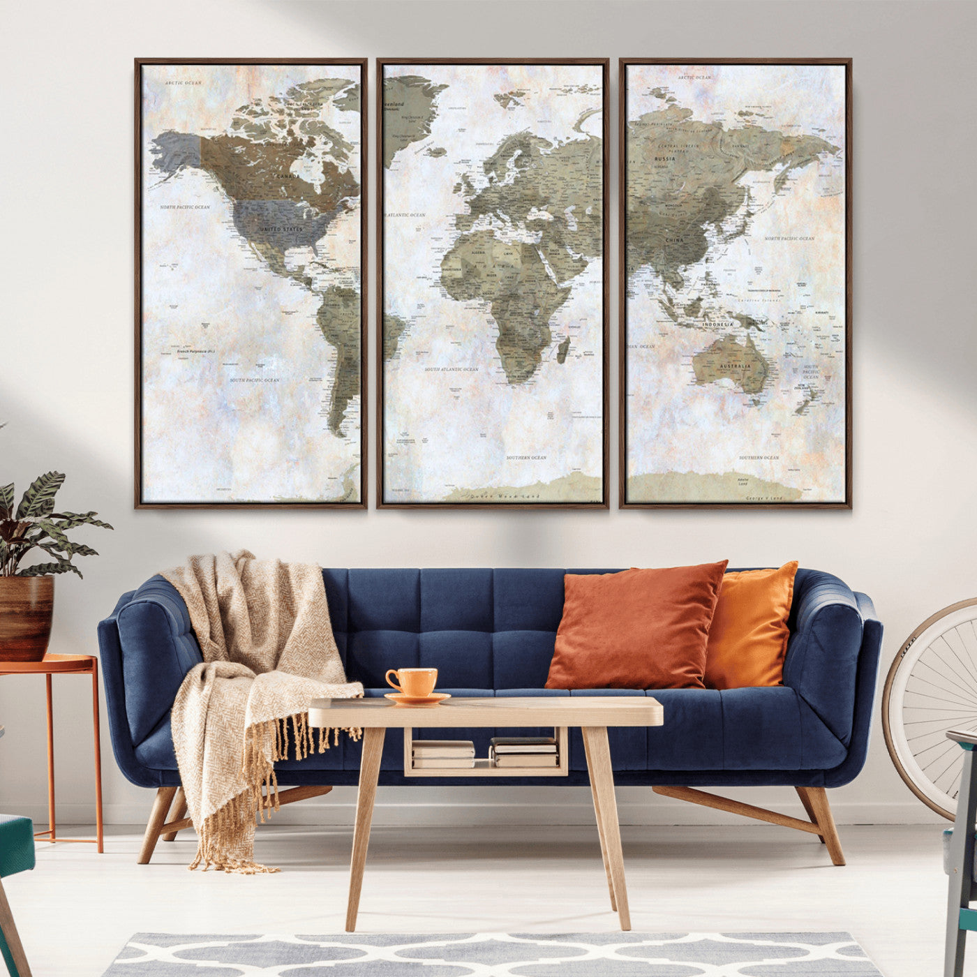 49530522-MGV-CV-36X24-Earthy Vintage World Map Wall Art – Rustic Pastel Toned Atlas – Large Canvas Travel Decor for Study, Living Room, or Office Wall
