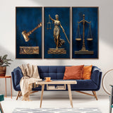 91629053-MGV-CV-36X24-Lady Justice Wall Art – Golden Gavel and Scales Canvas Print, Elegant Legal Office Decor for Lawyers, Judges, Courtroom or Study