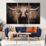24779067-MGV-CV-36X24-Longhorn Bull Wall Art – Western Rustic Canvas Print, Bold Cowboy Cattle Painting for Ranch House, Farmhouse, Office, or Living