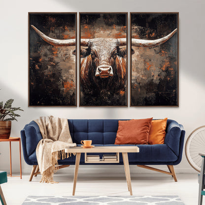 24779067-MGV-CV-36X24-Longhorn Bull Wall Art – Western Rustic Canvas Print, Bold Cowboy Cattle Painting for Ranch House, Farmhouse, Office, or Living