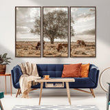 87590224-MGV-CV-36X24-Longhorn Cattle Wall Art – Rustic Western Landscape Canvas Print, Texas Farmhouse Prairie Scene for Living Room, Office, or Ranch