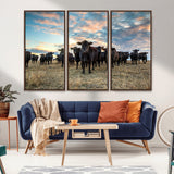 13867292-MGV-CV-36X24-Black Cattle Wall Art – Rustic Ranch Herd Canvas Print, Western Farmhouse Country Landscape Decor for Living Room, Office, or