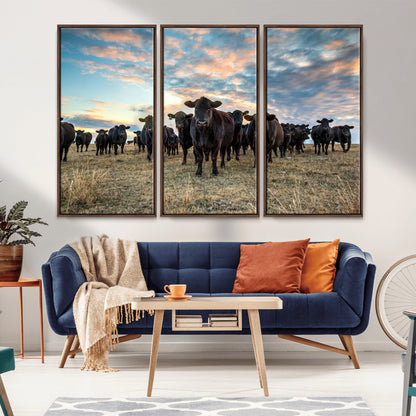 13867292-MGV-CV-36X24-Black Cattle Wall Art – Rustic Ranch Herd Canvas Print, Western Farmhouse Country Landscape Decor for Living Room, Office, or