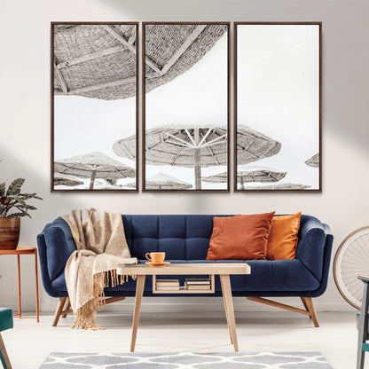 97043123-MGV-CV-36X24-Beach Umbrella Wall Art – Minimalist Coastal Canvas Print, Woven Parasol Summer Decor for Bedroom, Living Room, or Modern Beach