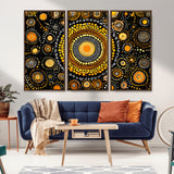 45478523-MGV-CV-36X24-Abstract Circle Wall Art – Bold Black and Gold Dot Painting Canvas Print, Modern Geometric Mandala Style Decor for Living Room or