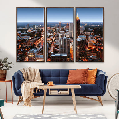 25096967-MGV-CV-36X24-Atlanta Skyline Wall Art – Vibrant Cityscape Canvas Print, Modern Night Lights Urban Decor for Office, Living Room, or Apartment