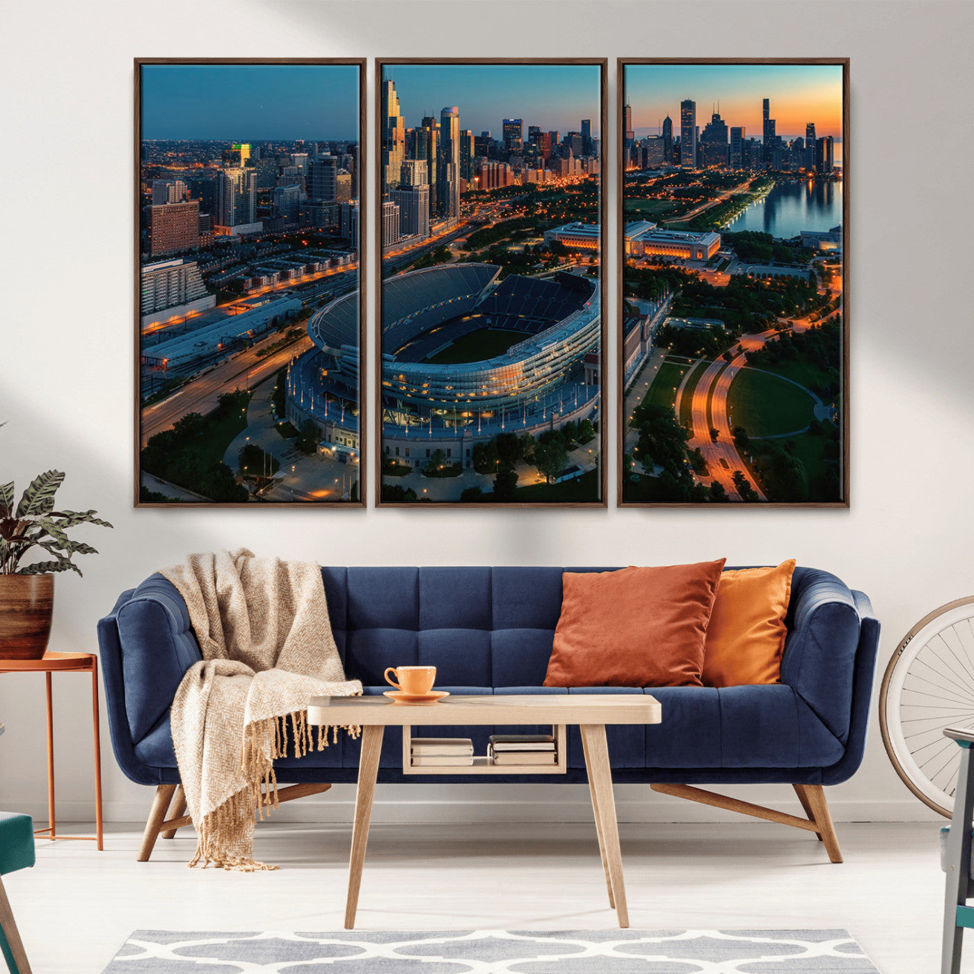 36690345-MGV-CV-36X24-Soldier Field Wall Art – Chicago Bears Stadium Aerial Night Canvas Print, City Skyline Football Decor for Living Room, Office, or