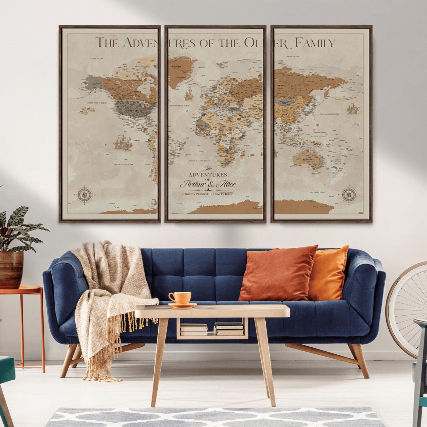49967160-MGV-CV-36X24-Vintage Sepia World Map Wall Art – Classic Adventure Canvas Print, Rustic Explorer Travel Artwork, Old World Style Wanderlust