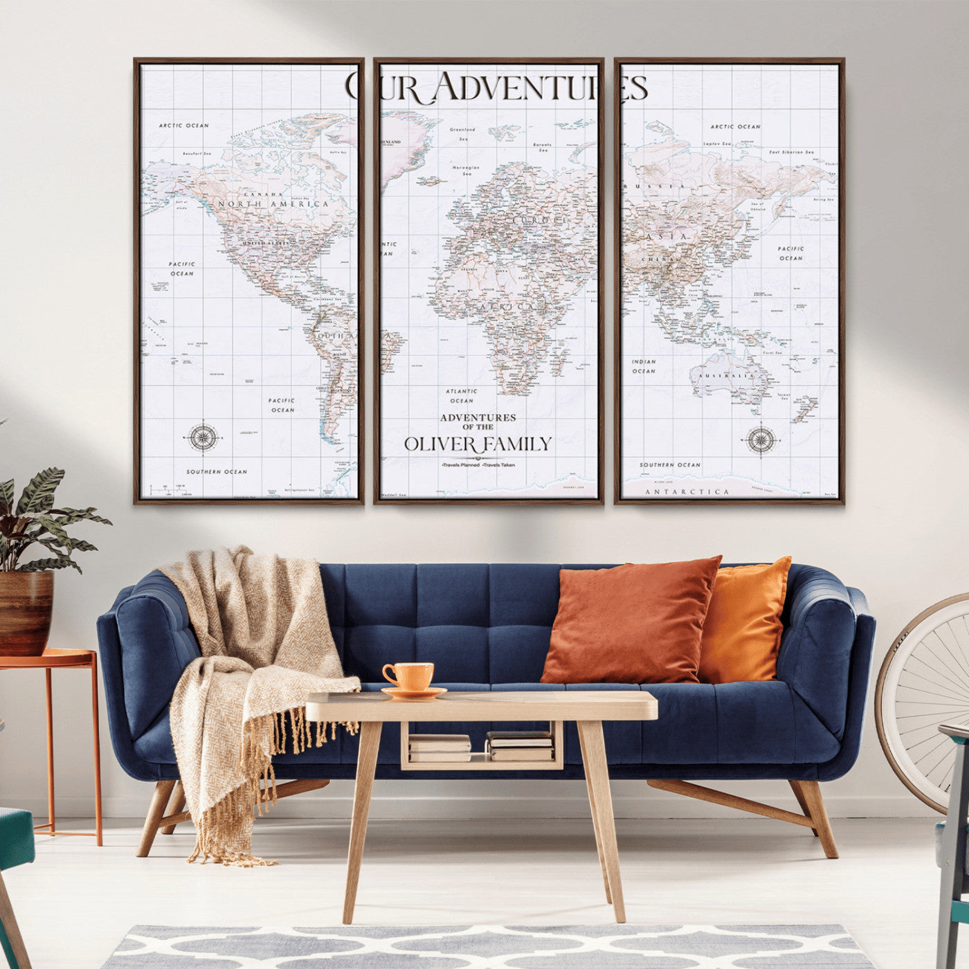16134086-MGV-CV-36X24-Our Adventures Wall Art – Minimalist World Map Canvas Print, White Adventure Decor for Home, Office or Bedroom, Elegant Travel