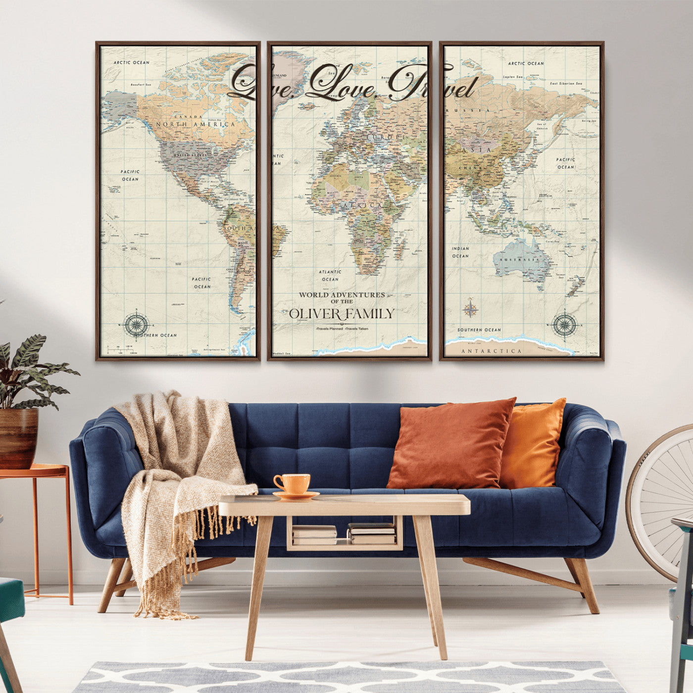 19479008-MGV-CV-36X24-Live Love Travel Wall Art – Detailed World Map Canvas Print, Adventure Decor for Living Room, Office or Bedroom, Travel Gift for