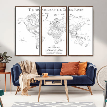 21029247-MGV-CV-36X24-Minimalist World Map Wall Art – Black and White Travel Adventure Print, Modern Family Travel Map Decor for Living Room, Bedroom,