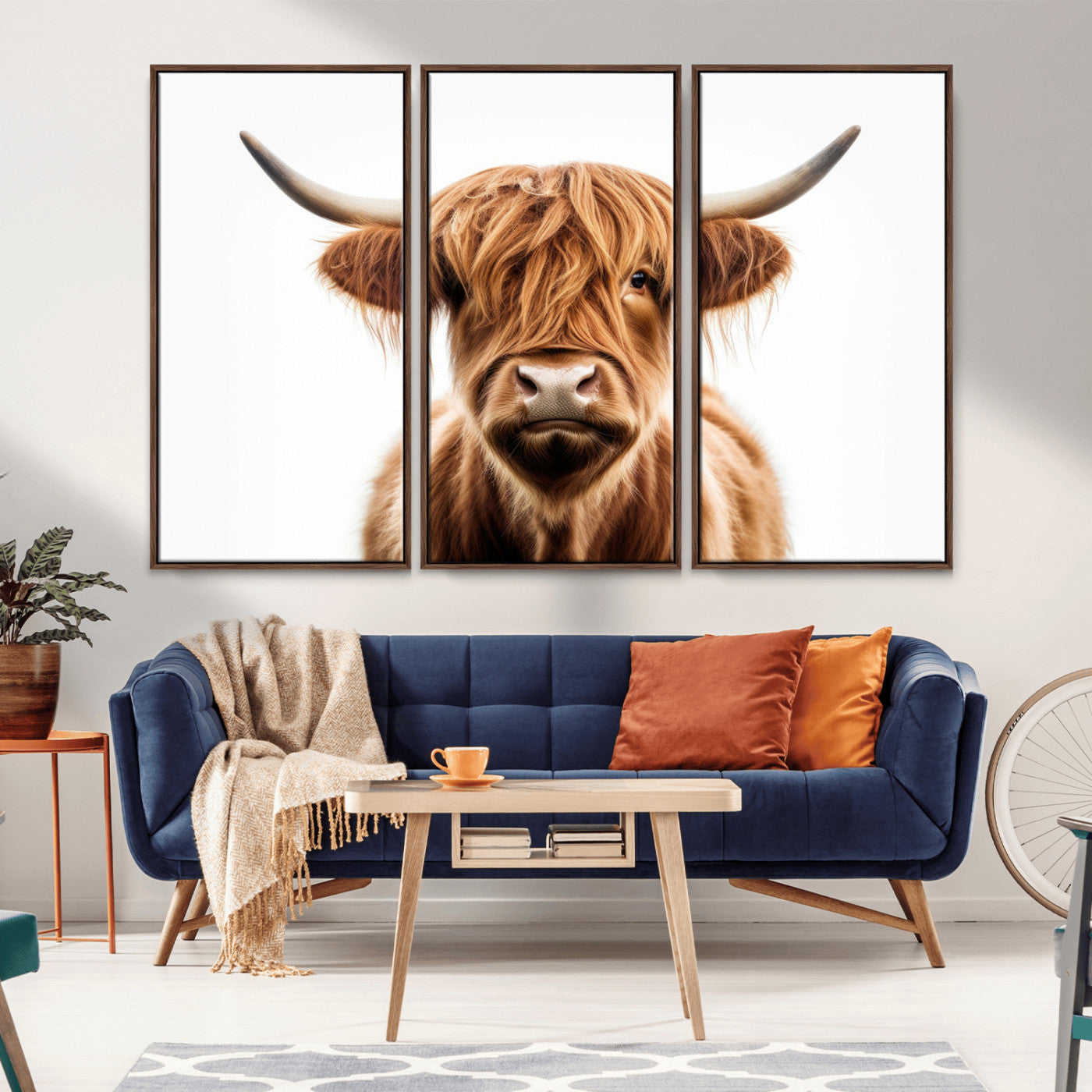 637908607-MGV-FC-93X47-3P_Black-Highland Cow Wall Art Print – Rustic Farmhouse Animal Portrait, Scottish Highland Cattle Canvas, Modern Country Wall Decor for