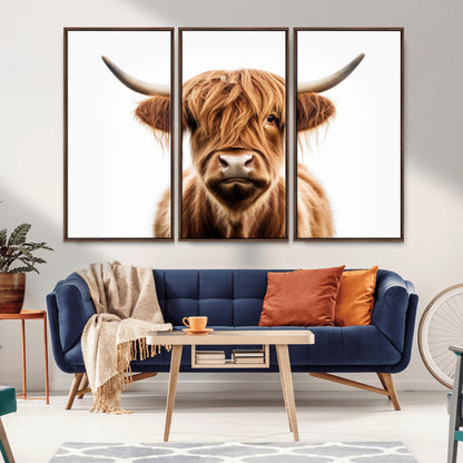 637908607-MGV-FC-93X47-3P_Black-Highland Cow Wall Art Print – Rustic Farmhouse Animal Portrait, Scottish Highland Cattle Canvas, Modern Country Wall Decor for