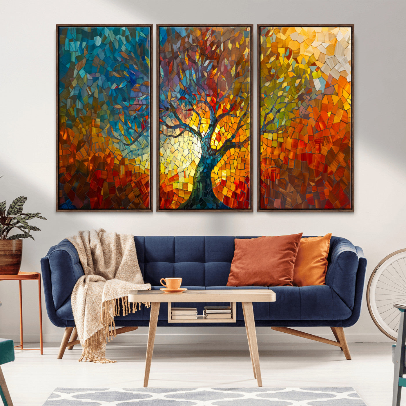Mozaik2-MGV-CV-36X24-Mosaic Abstract Tree Wall Art – Vibrant Stained Glass Style Painting, Colorful Nature Artwork on Canvas, Modern Living Room