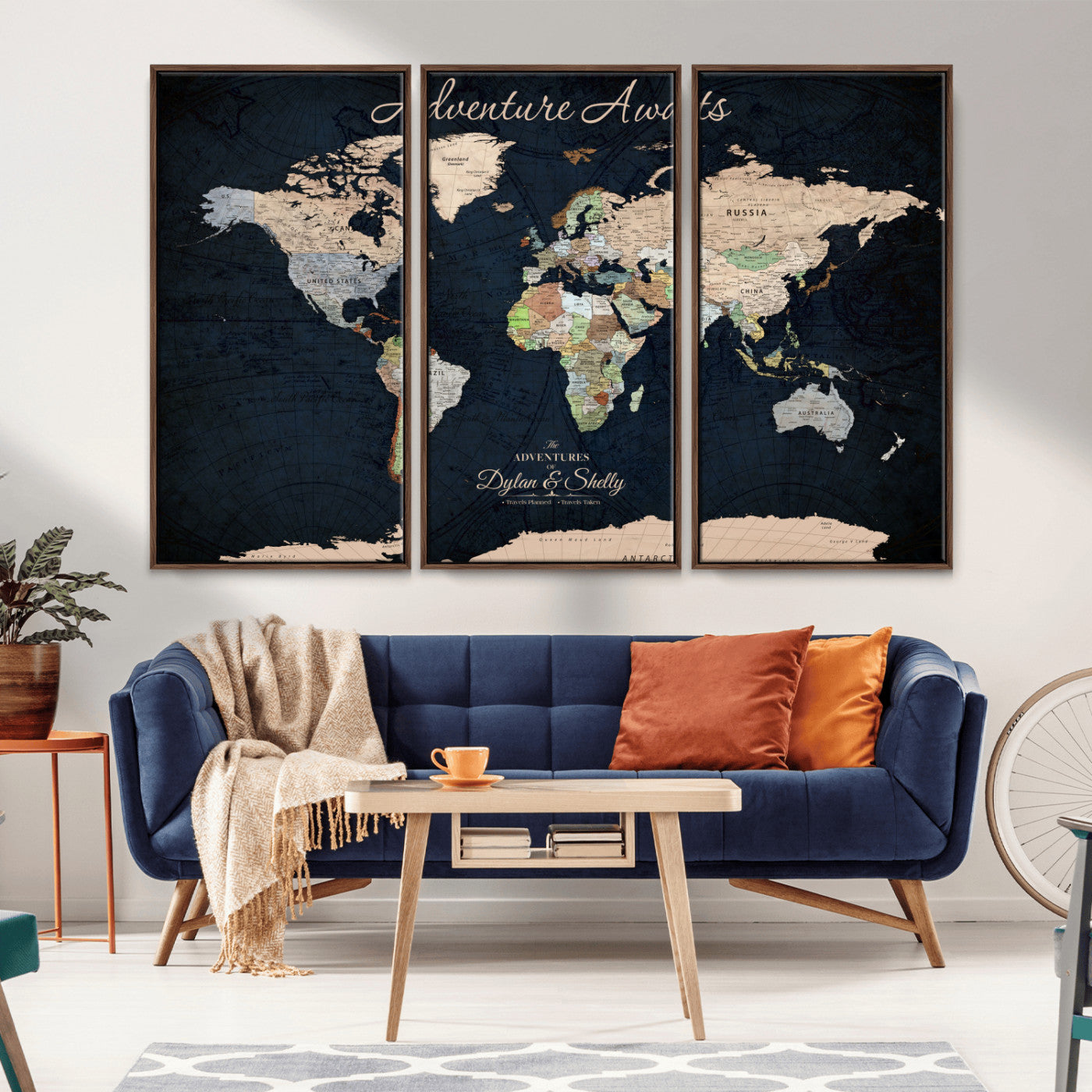 43186793-MGV-CV-36X24-World Map Wall Art – Vintage Adventure Awaits Canvas Print, Travel Inspired Push Pin Map Decor for Living Room, Office, Bedroom