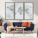 94249974-MGV-CV-36X24-Ours Explore World Map Wall Art – Modern Travel Canvas Print, Neutral Adventure Decor for Living Room, Office, Study, Bedroom,
